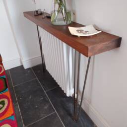 Walnut Console Table Rustic Hardwood Entryway Table With Raw Steel Hairpin Legs - thumbnail 2