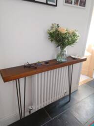 Walnut Console Table Rustic Hardwood Entryway Table With Raw Steel Hairpin Legs