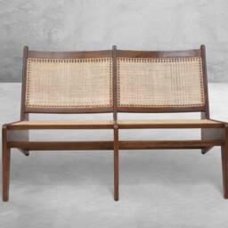 Handmade Pierre Jeanneret Inspired Kangaroo Bench With Teakwood Frame & Braided Canework - thumbnail 3