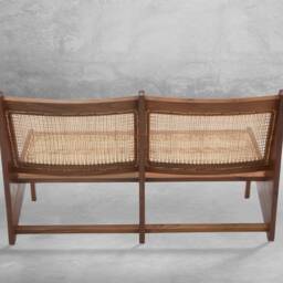Handmade Pierre Jeanneret Inspired Kangaroo Bench With Teakwood Frame & Braided Canework - thumbnail 2