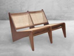 Handmade Pierre Jeanneret Inspired Kangaroo Bench With Teakwood Frame & Braided Canework - thumbnail 1