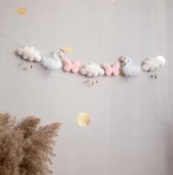 Swan Nursery Decor, Garland, Pink Butterfly Felt Banner, Girl Personalized Wall Swan Decor - thumbnail 1
