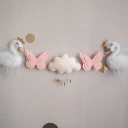 Swan Nursery Decor, Garland, Pink Butterfly Felt Banner, Girl Personalized Wall Swan Decor - thumbnail 2