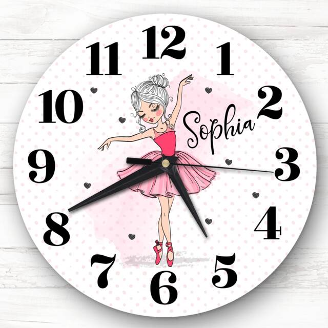 Pink Ballet Ballerina Dancer Girls Room Custom Gift Personalised Clock - image 1