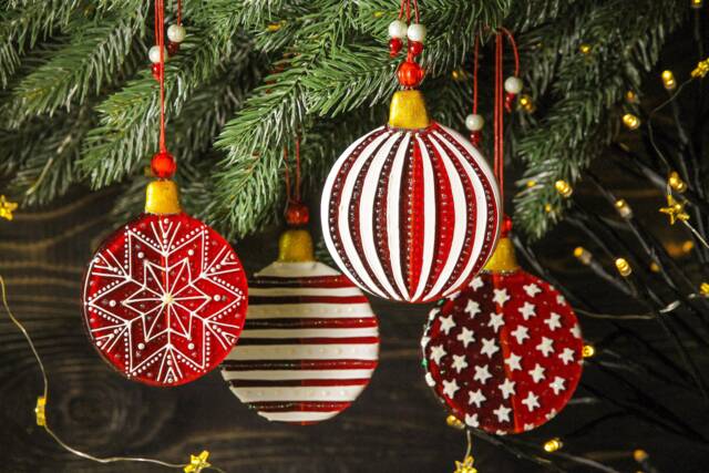 Christmas Balls Set Of 4 Modern Fused Glass Ornaments Colorful Geometric Art - image 1