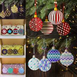Christmas Balls Set Of 4 Modern Fused Glass Ornaments Colorful Geometric Art - thumbnail 4