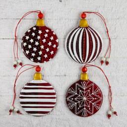 Christmas Balls Set Of 4 Modern Fused Glass Ornaments Colorful Geometric Art - thumbnail 2