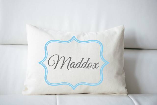 Personalized Pillow, Baby Boy Gift Idea, Newborn Gift, Boys Name Pillow Blue & Grey Twin - image 1