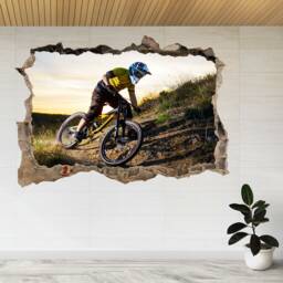 Cyclist Riding The Mountain Hills 3D Smashed View Wall Sticker Poster Decal A876