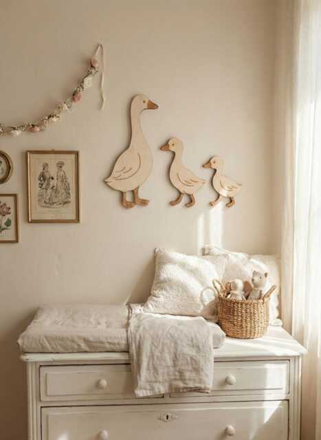 Wooden Geese Family Decor, Farmhouse Nursery Wall Art, Set Of 3 Birds - image 1