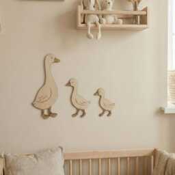 Wooden Geese Family Decor, Farmhouse Nursery Wall Art, Set Of 3 Birds - thumbnail 2
