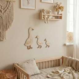 Wooden Geese Family Decor, Farmhouse Nursery Wall Art, Set Of 3 Birds - thumbnail 3