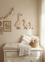 Wooden Geese Family Decor, Farmhouse Nursery Wall Art, Set Of 3 Birds - thumbnail 1