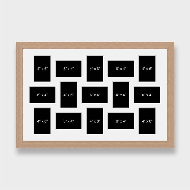 Large Oak Veneer Multi Photo Frame - Collage Holds 15 - 6x4 Photos - image 1