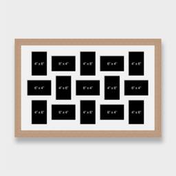 Large Oak Veneer Multi Photo Frame - Collage Holds 15 - 6x4 Photos