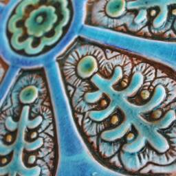 10 Suzani Ceramic Tiles Wall Art, Mix Sizes Carved Circles, Yard Outdoor Sculpture, Circle Circles Turquoise - thumbnail 3