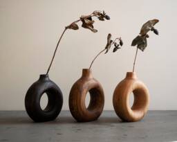 Small Donut Wooden Vase For Dried Flowers Arrangement, Handmade Solid Oak, Bespoke - thumbnail 1