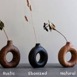 Small Donut Wooden Vase For Dried Flowers Arrangement, Handmade Solid Oak, Bespoke - thumbnail 3