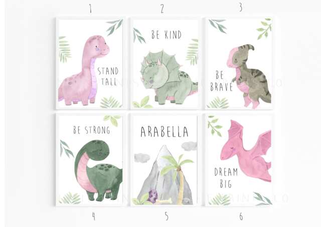 Dinosaur Prints, Nursery Decor, Girls Bedroom Room Wall Art, Art - image 1