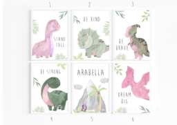 Dinosaur Prints, Nursery Decor, Girls Bedroom Room Wall Art, Art - thumbnail 1