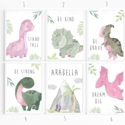 Dinosaur Prints, Nursery Decor, Girls Bedroom Room Wall Art, Art - thumbnail 2