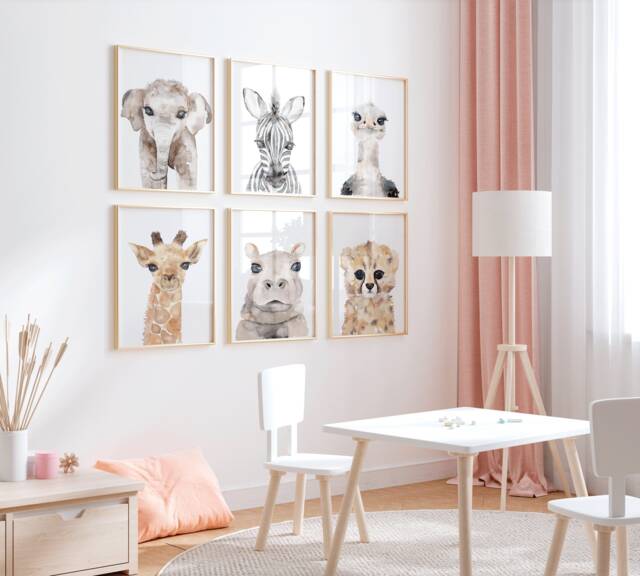 Watercolor Savanna Animal Prints Nursery Wall Art Gallery, Set Of 4, 5 Or 6 - image 1