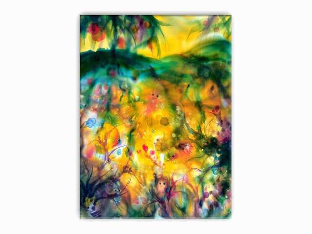 Original Silk Painting Underwater Fantasy Landscape, Framed Wall Art - image 1
