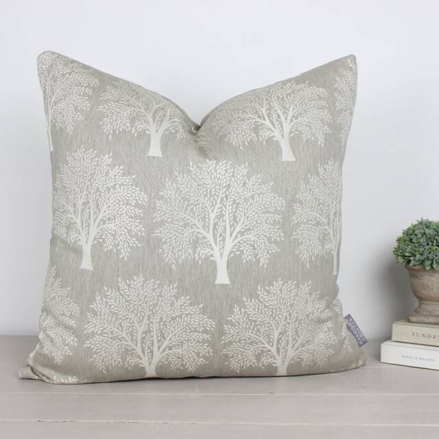 "Levanto Stone Grey & White Tree Print Cushion/Cover 16"" 18"" 20"" 22"
