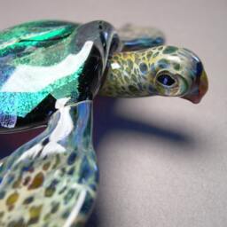 Blown Glass Sea Turtle Sculpture Ocean Dicroic Beach Or Desk Art - thumbnail 3