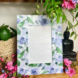 Blue Rose Flowers Decoupaged Photo Frame, Shabby Chic Home Decor, Drift Wood Floral Frame - thumbnail 3
