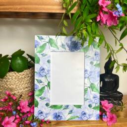 Blue Rose Flowers Decoupaged Photo Frame, Shabby Chic Home Decor, Drift Wood Floral Frame - thumbnail 2