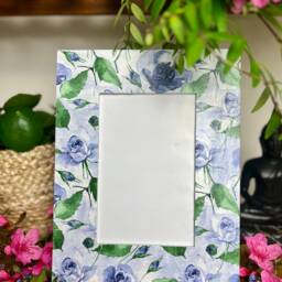 Blue Rose Flowers Decoupaged Photo Frame, Shabby Chic Home Decor, Drift Wood Floral Frame - thumbnail 4