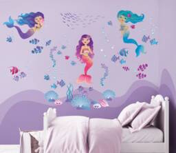 Mermaids Repositionable Fabric Wall Decal For Nursery Or Girl's Room, Eco Friendly Sticker, Mermaid Room Decor, Underwater