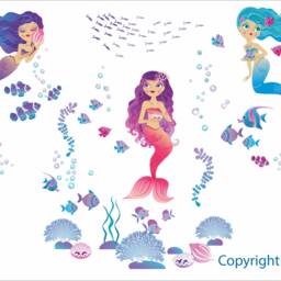 Mermaids Repositionable Fabric Wall Decal For Nursery Or Girl's Room, Eco Friendly Sticker, Mermaid Room Decor, Underwater - thumbnail 2
