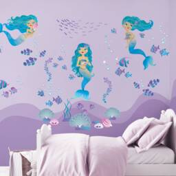 Mermaids Repositionable Fabric Wall Decal For Nursery Or Girl's Room, Eco Friendly Sticker, Mermaid Room Decor, Underwater - thumbnail 3