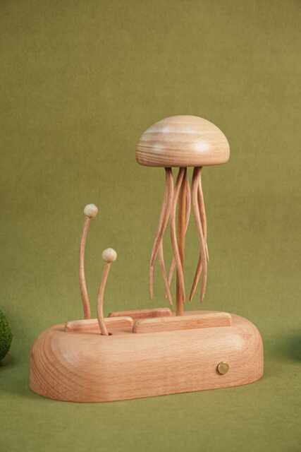 Handmade Jellyfish Kinetic Sculpture, Automaton Toy, Wooden Mechanical Automata Art, Statue - image 1