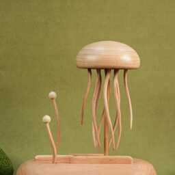 Handmade Jellyfish Kinetic Sculpture, Automaton Toy, Wooden Mechanical Automata Art, Statue - thumbnail 2