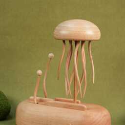 Handmade Jellyfish Kinetic Sculpture, Automaton Toy, Wooden Mechanical Automata Art, Statue - thumbnail 3
