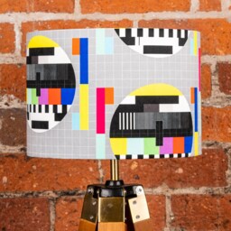 Lampshade - Retro Interiors Testcard Lamp Shades Ceiling, Table & Pendant Light Drum Shade 25cm 30cm 35cm 40cm 45cm Grey White - thumbnail 2