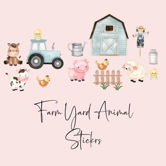 Farm Yard Animal Vinyl Stickers Nursery Wall Decor, Blue Pink Or Red - image 1