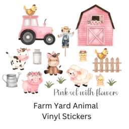 Farm Yard Animal Vinyl Stickers Nursery Wall Decor, Blue Pink Or Red - thumbnail 2