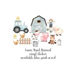 Farm Yard Animal Vinyl Stickers Nursery Wall Decor, Blue Pink Or Red - thumbnail 3