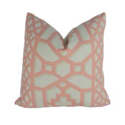 Schumacher - Zanzibar Trellis Coral Elsie De Wolfe Inspired Designer Cushion Cover Handmade Throw Pillow Luxury Home Decor - thumbnail 1