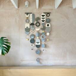 Geometric Plywood Wall Hanging - Large Grey & Gold, Handmade Home Decor - thumbnail 1