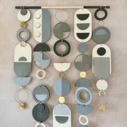 Geometric Plywood Wall Hanging - Large Grey & Gold, Handmade Home Decor - thumbnail 3