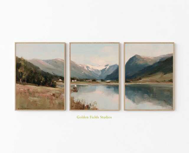 Lake District Art Print Set Neutral Mountain Landscape, Scenic Artwork - image 1