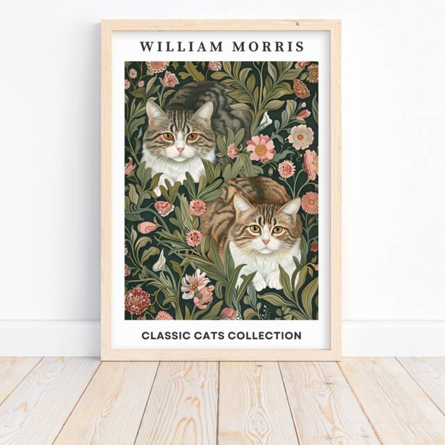 William Morris Cats Print Poster Exhibition Wall Art Floral Cat Pattern - A4 A3 A2 A1 A0- #3