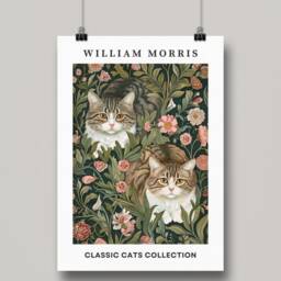 William Morris Cats Print Poster Exhibition Wall Art Floral Cat Pattern - A4 A3 A2 A1 A0- #3 - thumbnail 2