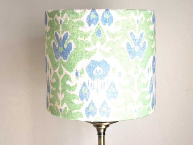 Green Ikat Lampshade Geometric Linen Drum Lampshade, Handmade Home Decor - image 1