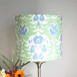 Green Ikat Lampshade Geometric Linen Drum Lampshade, Handmade Home Decor - thumbnail 2
